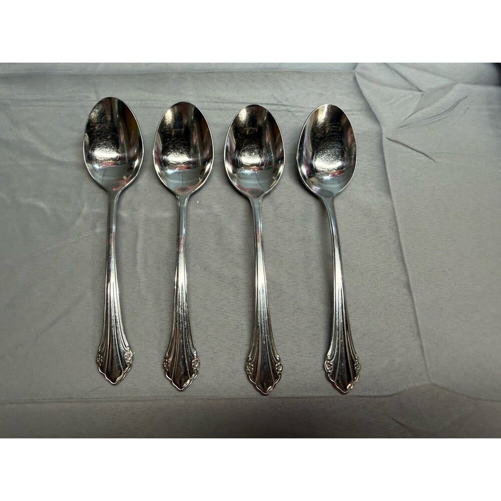 Oneida 4 Oval Soup Spoons  Bittersweet 1881 Rogers stainless flatware REPOSE